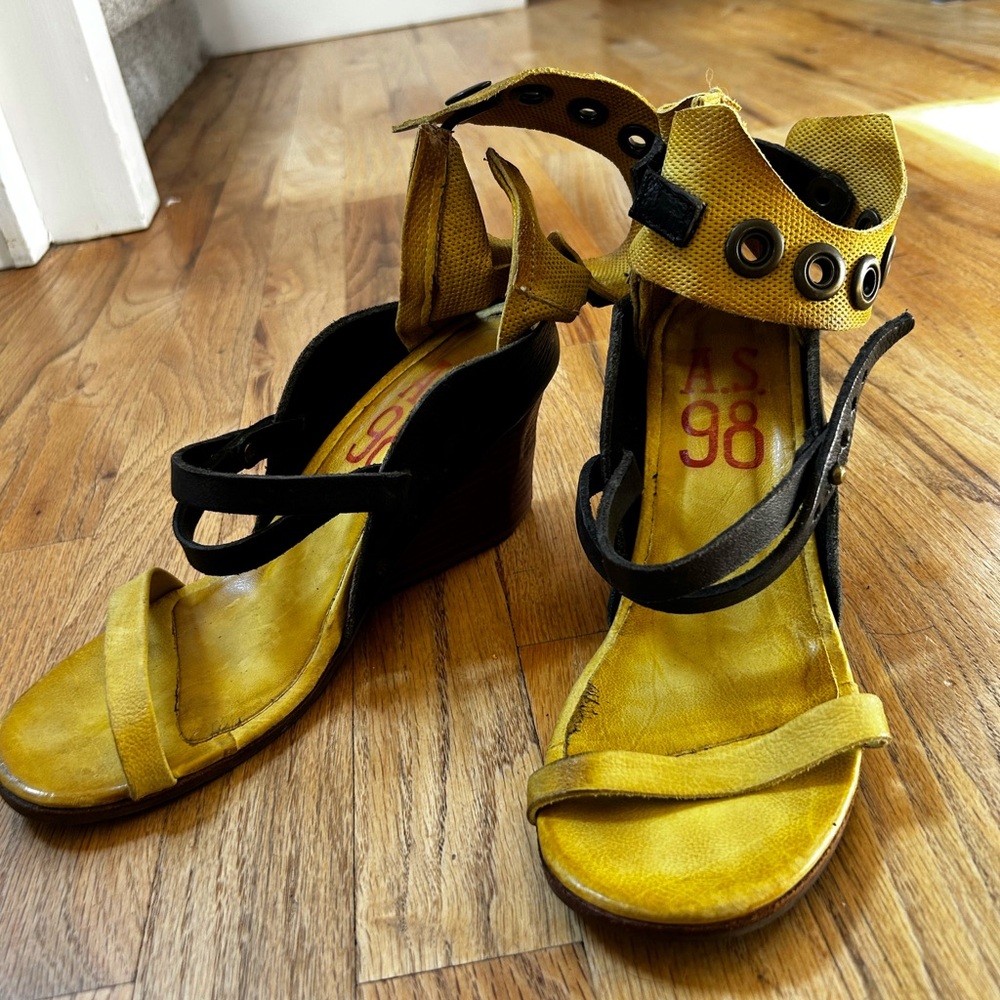A.S. 98 Open Toe Leather Wedge Sandals